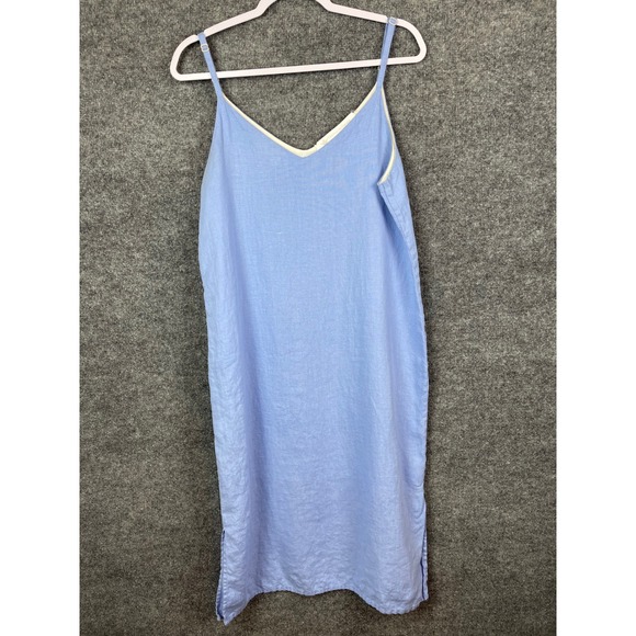 Crown Linen Designs Dresses & Skirts - Crown Linen Designs Slip Dress Women M Blue Excellent 100% Linen V-Neck Midi